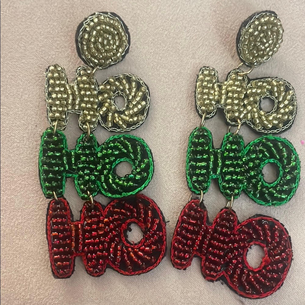 Festive Beaded Ho Ho Ho Earrings